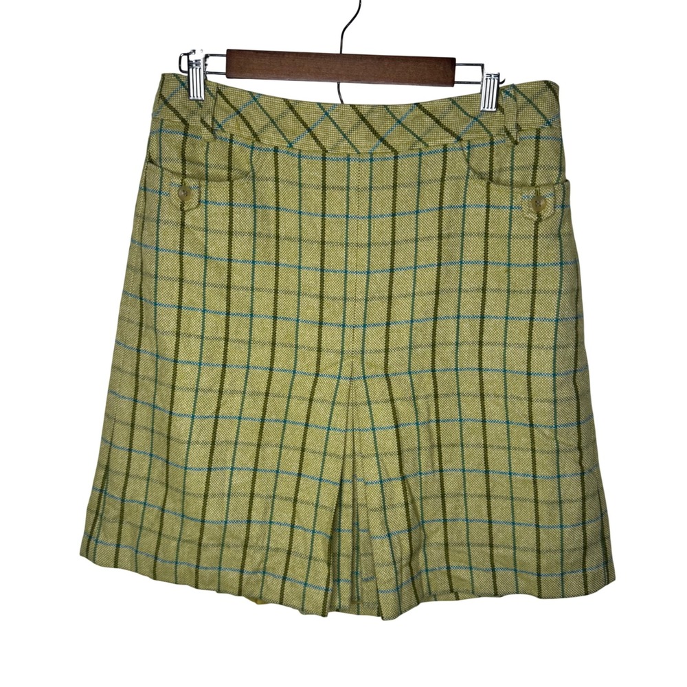 Ann Taylor LOFT Chartreuse Green Plaid Wool Blend A-Line Skirt 10 Lined Preppy